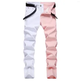 Men's Jeans Two Colors Spliced Into Fashion Casual Trousers White Yellow Red Black Design Patchwork Denim Pants