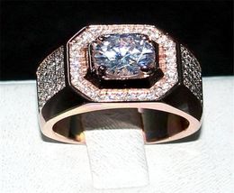 luxury Men 925 Sterling Silver Rose Gold Rings finger jewelry Eternal 66mm 12ct Diamond Zircon Cocktail Wedding ring For Men Boy5826779