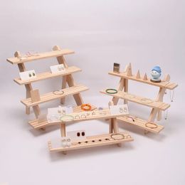 Wood Organizer Storage Display Stand Boho Natural Earring Ring Jewelry Storage Holder Quality Wooden Base Home Decoration