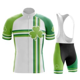 Men's Clover Print Cycling Jersey Set Summer Short Sleeve Quickdry Bicycle Cycling Clothing MTB Sports Wear Ropa Ciclismo Hombre