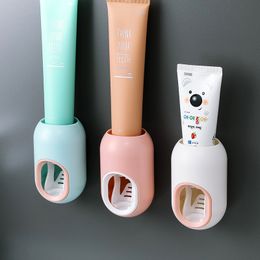 Automatic Toothpaste Dispenser Toothbrush Holder for Home Wall Mounted Bathroom Storage Accessories Set Toothpaste Squeezer Kids