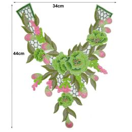 Green Flower craft collar Floral Embroidered Applique Trim Decorated Lace Neckline Collar Sewing Scrapbooking NL076