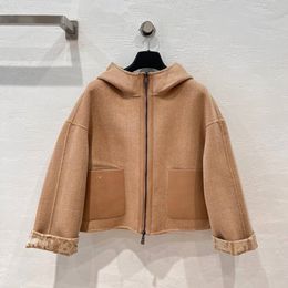 Women's Woolen Designer Jacket Winter Hooded Double-sided Short Fashion Casual Coat Windbreaker High-quality Womens Outerwear