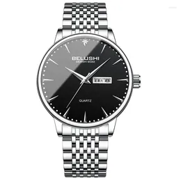 Wristwatches Fashion Quartz Watch Mens Business Wristwatch Waterproof Steel Strap Movement Butterfly Double Push-Button Clasp