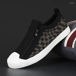 Casual Shoes Quality Men Fashion Checkered Canvas Women Plus Size Sneakers Zipper Open Unisex Slip On Shoe Summer Loafer