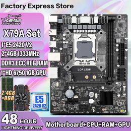 Motherboards X79A LGA 1356 Motherboard Set Combo With Xeon E5 2420 V2 CPU+8GB DDR3 Memory 1333MHz ECC REG+HD 6750 video card kit 10600 M.2