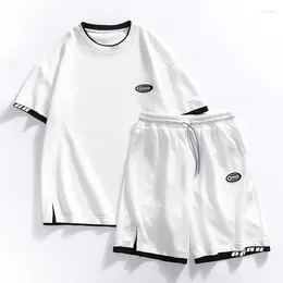 Men's Tracksuits Summer Casual T-Shirt Set Jogger White Printed Shorts Y2K Streetwear Clothing 2-Piece Suits For Men M-4XL