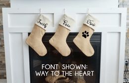 Personalised Christmas Stocking, Jute Burlap Christmas Stocking, Farmhouse Fireplace Stockings, Customised Gift, Pet Stockings