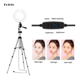Foleto 16/20/26cm Dimmable LED Ring Light Camera Tripod Stand Kit Makeup Selfie Ring Lamp With Phone Holder for Youtube Video