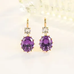 Dangle Earrings Real 14K Gold Amethyst Earring For Women Aros Mujer Oreja Yellow Orecchini Origin Gemstone Jewellery Female