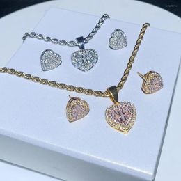 Chains Bling CZ Paved Heart Pendant Necklace Iced Out Cubic Zirconia Hearts Charm Women Lover Hip Hop Wedding Jewelry