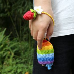 Beautiful Rainbow Unisex Pull Type Key Bag Hand Knitting Key Wallets Housekeepers Car Key Holder Case New Knit Keychain Pouch