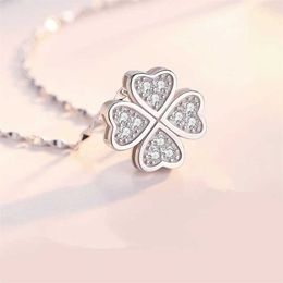 Anhänger Halsketten Glücksklear Blütenblume Anhänger Halskette Frauen Schmuck trendy 925 Sterling Silber Schlüsselbein Halskette für Jubiläumsgeschenk 240410