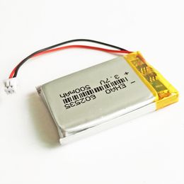3.7V 500mAh 602535 lipo polymer lithium rechargeable battery JST 1.25mm 2pin for MP3 GPS DVD bluetooth recorder headset camera