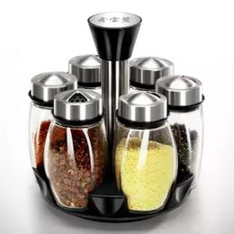 Glass Rotating Spice Jar Condiment Box Set Barbecue Condiment Bottle Glass Kitchen Sauce Jar Seasoning Bottle Salt Sauce