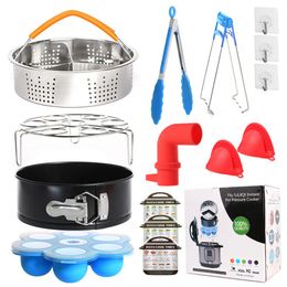 Kitchen Supplies Steamer Pot Pressure Cooker Accessories & 7Inch Baking Pan &Steamed Egg Rack 12pcs Set & 3 Transparent Hooks