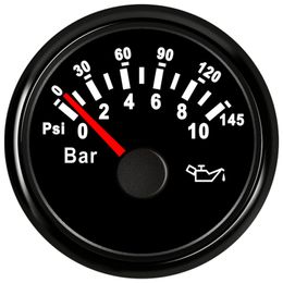 52mm Point Type Oil Pressure Gauges Tuning 0-10Bar / 0-145Psi Oil Pressure Meters Red Backlight 9-32v for Auto Truck Motorcycle