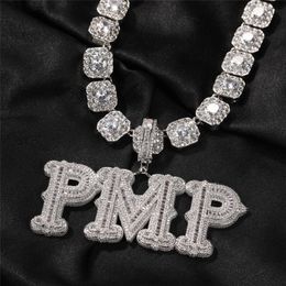 A-Z Custom Name Gold Plated CZ Diamond Iced Out Cursive Letter Initial Necklace for Women Men Hip Hop Necklace with 24inch Rope Ch280a