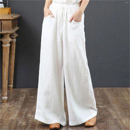 Women's Pants Summer Women Cotton Linen Palazzo High Waist Wide Leg Long Trousers With Pocket Streetwear Baggy Y2k