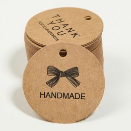 100pcs 4.3cm round handmade hang tag kraft paper thank you gift tag label for wedding/candy/baby gift products tag package