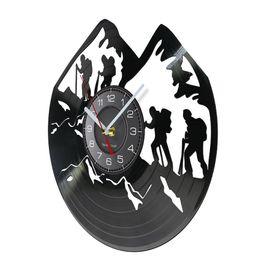 Nature Mountain Hiking Climbers Wall Clock Mountains Rope Risk Climbing Vinyl Record Wall Clock Mountain Adventurers Gift