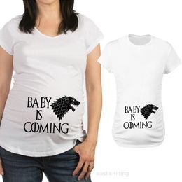 Plus Size S-3XL Funny Maternity Tshirts Pregnant Women Pregnancy Clothes Short Sleeve O-Neck Letter Baby is Coming Print T-shirt