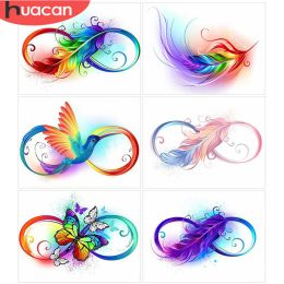 HUACAN Full Drill Diamond Embroidery Cross Stitch Colourful Feather 5D DIY Diamond Painting Landscape Mosaic Kit Handmade Product