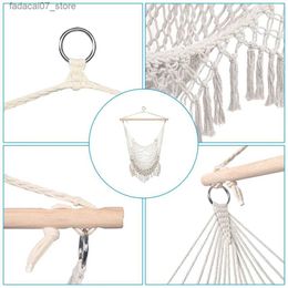 Hammocks Cotton rope woven tassel courtyard swing beige outdoor and indoor rocking chairs adult portable comfortable camping hangerQ