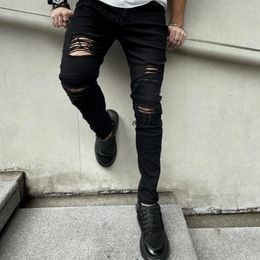 Men's Jeans Men High Street Hip Hop Style Ripped Skinny Pencil Stylish Slim Holes Casual Denim Pants