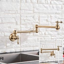 Kitchen Faucets Brushed Gold Foldable Faucet Wall Mounted Single Cold Water Brass Rotate Folding Spout Pot Filler Tap