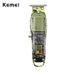 Trimmers Kemei Detail Cordless 0mm Hair Trimmer Professional Rechargeable Electric Clipper Green Transparent Style LCD Digital Display