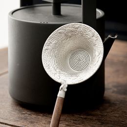 Customized Tin Relief Tea Drain With Handle Tea Strainer Tea Making Handmade Filter Tea Ceremony Tea Screen Kung Fu Teaware Tool