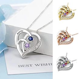 Personalized Family Name Heart Necklaces for Women Customized Birthstone Engraving Mothers Necklace Custom Jewelry Gift 240402