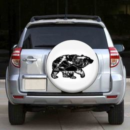 IBILIU Grizzly Bear Compass Night Sky Mountain Spare Tire Cover,UV Sun Protectors Wheel Cover Animal White Tire Cover Universal