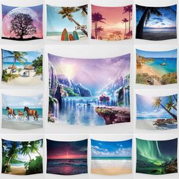 Beauty sea landscape tapestry sunset northern lights background wall decor rectangle hanging tapestry large size 200cm by 150cm