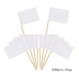 100 Pieces Blank Toothpick Flags Mini Food Labels with Wooden Sticks Cheese Markers Picks for Cupcake Topper Party Decor