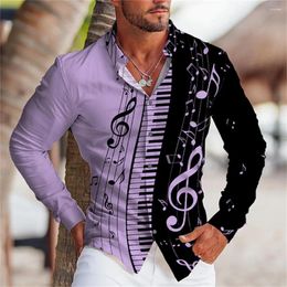 Men's Casual Shirts 2024 Shirt Music Pattern Print Top Long Sleeve Button Comfortable Soft Fabric Street Clothing S-6XL