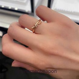 Top grade Designer rings for womens Tifancy Bow Knot with Diamond Pair Ring Same Style for Men and Women Smooth Face Ring 18k Rose Gold Original 1:1 With Real Logo