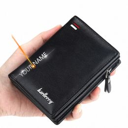 fi Men Wallets Name Engraving Zipper Card Holder High Quality Male Purse New PU Leather Coin Holder Men Wallets Carteria P6F4#