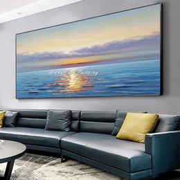 Arthyx Handpainted Landscape Oil Painting On Canvas,Modern Abstract Sea Scenery Wall Art,Picture For Living Room,Home Decoration