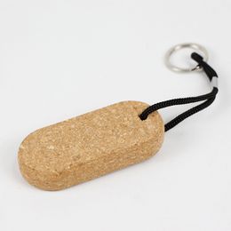 Cork Rounded rectangle float Keychains Custom Cork Wood Keyrings Engraving Logo Customized Keyring Phone Holder Key Ring Promotional Keychain car keyring