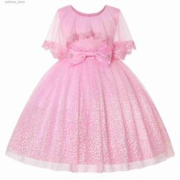 Girl's Dresses Summer Dress for Kid Girl O-neck Collar Short Flare Sleeves Pink Dot Style Mesh Dress Children Clothing Princess Dress For Girls L47