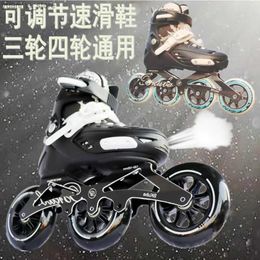 Inline Roller Skates Adult Kids Professional Beginner Roller Skates Speed Racing Inline Skating Adjustable Size Big Three Rounds 88A and 4 PU Wheels Y240410