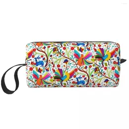 Storage Bags Mexican Otomi Flowers Amate Makeup Bag For Women Travel Cosmetic Organiser Kawaii Mexico Textile Toiletry