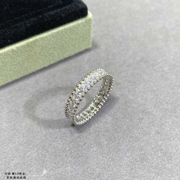 High End Vancefe Brand Designer Rings for Women High Version Clover 925 Pure Silver Flower Beads Single Row Full Diamond Ring As a Birthday Gift