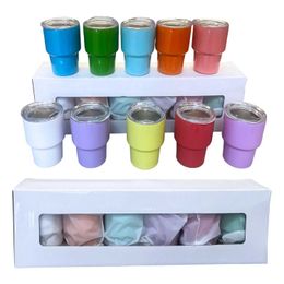 Mugs 6Pcs/SET Mini 3oz Sublimation Blanks Stainless Steel Tumbler 6 Colours Liqueur Glass Wine Tumbler Children Kids Cup with Straw 240410