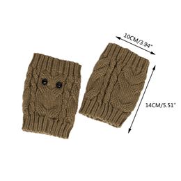 Women Winter Twist Cable Knit Leg Warmers Cute Owl Eyes Buttons Crochet Boot Cuffs Topper Cover Solid Colour Ankle Socks