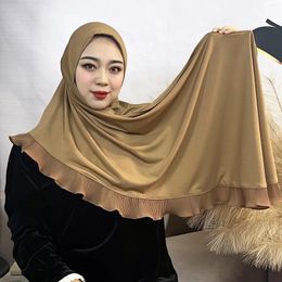 Ethnic Clothing Plain Ruffles Chiffon Instant Hijab Long Scarf For Women Scarves Shawl Solid Color Islam Bandana Muslim Turban Bonnet Chemo