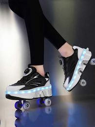 Inline Roller Skates Double wheel roller skateboard shoes suitable for girls and boys illuminated LED flash memory USB charging childrens sports s Y240419 RLWY