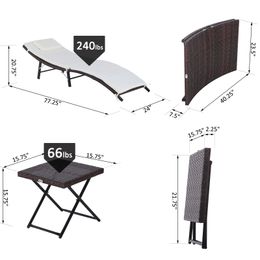 3 Piece Rattan Garden Furniture set Including 2 Deck Chairs and Folding Side Table set for Gardens, Patios, Patios, Lawns, etc.